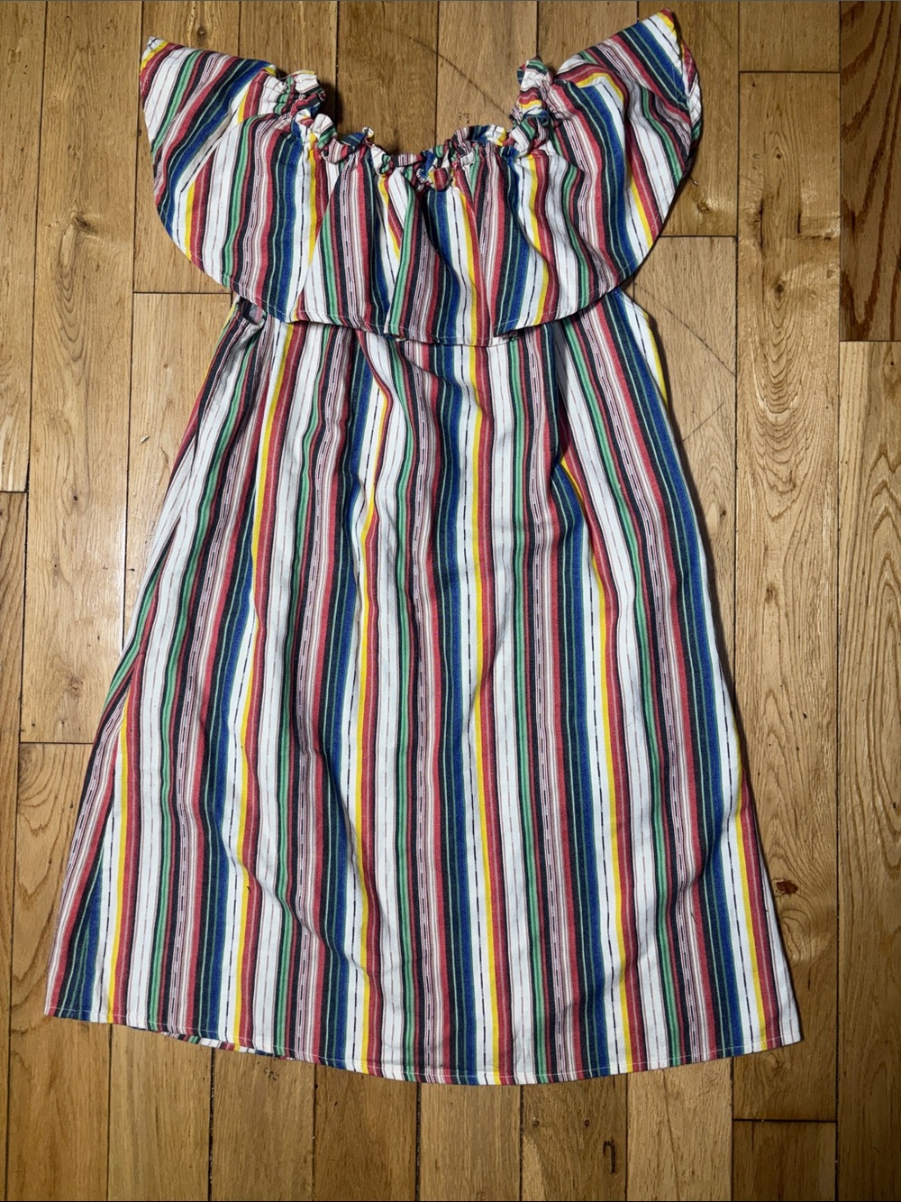 XL Multicolor Striped Off Shoulder Ruffle Dress - Picture 5 of 8